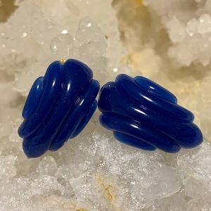 Vintage Napier Collectible Blue Clip Earrings- Goldtone with stamped Pat 1965